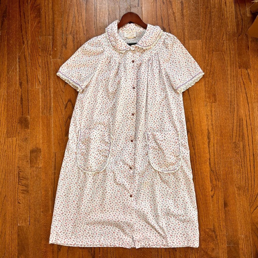 Vintage Leisure Life Womens House Dress Size Large Robe Housecoat Pearl Snap 70s - Picture 6 of 12
